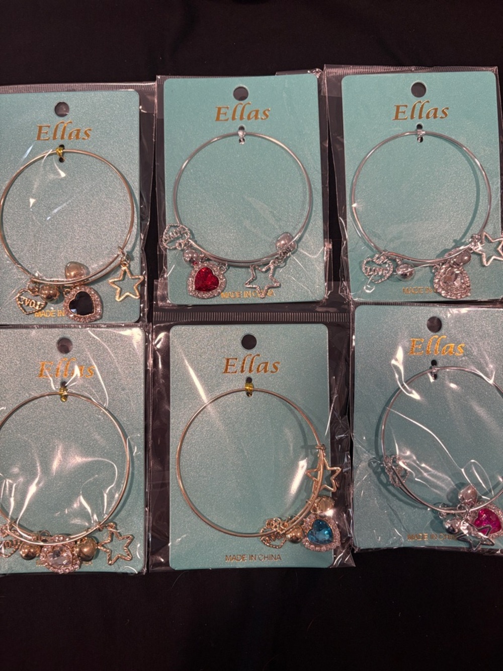 Ella Silver and Gold Tone Bracelets with Heart Charms. Set of 6
